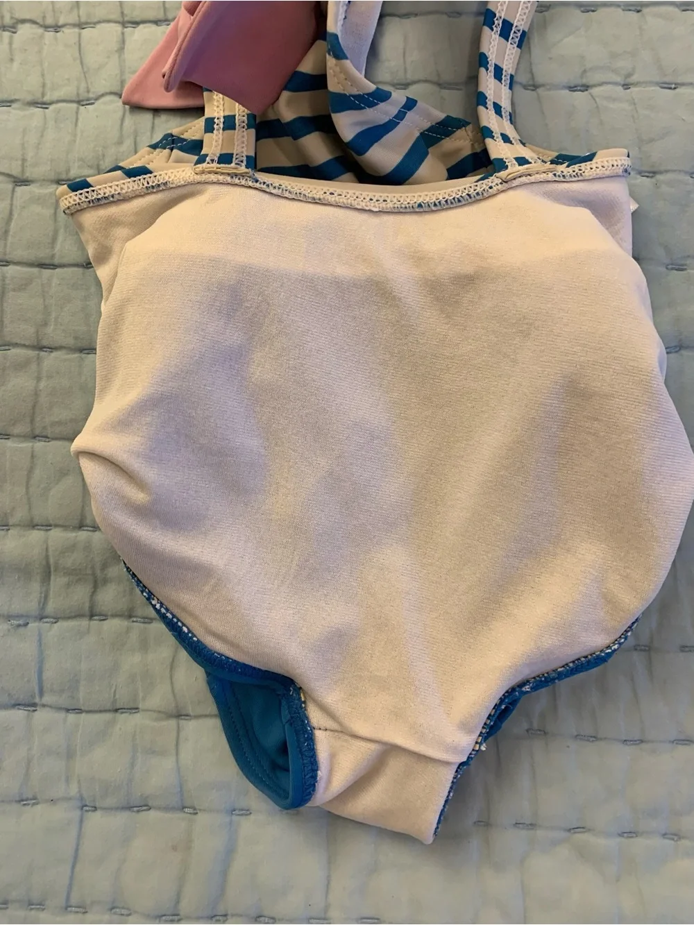Vintage-Inspired Pink & Blue Striped Bow Sailor-Style One-Piece Swimsuit 12-18M